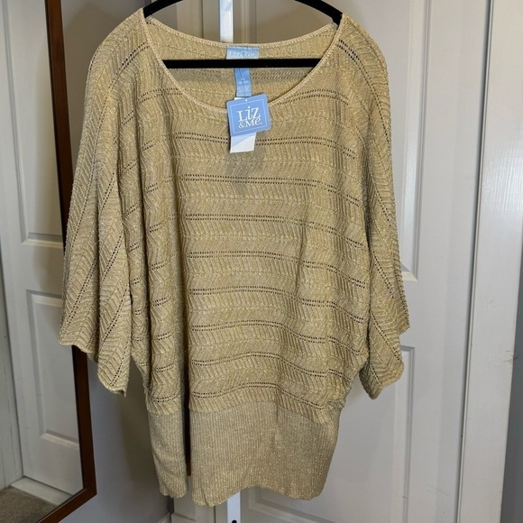 Metalic Gold Glitter formal evening holiday Batwing open knit sweater plus 4X - Picture 2 of 13